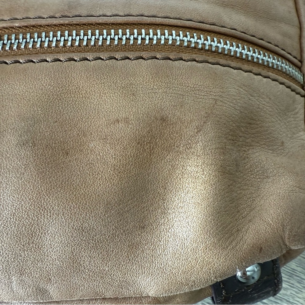 DANIER Leather Camel Tan Brown Crossbody Bag Multi Zipper Adjustable Strap *Flaw - Picture 13 of 16